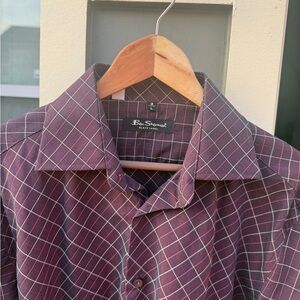 Ben Sherman Black Label Burgundy Grid Check Button Up Shirt Men’s L